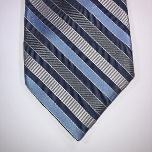 Faconnable Blue Silver Striped Silk Blend Necktie Hand Made in Italy 61"